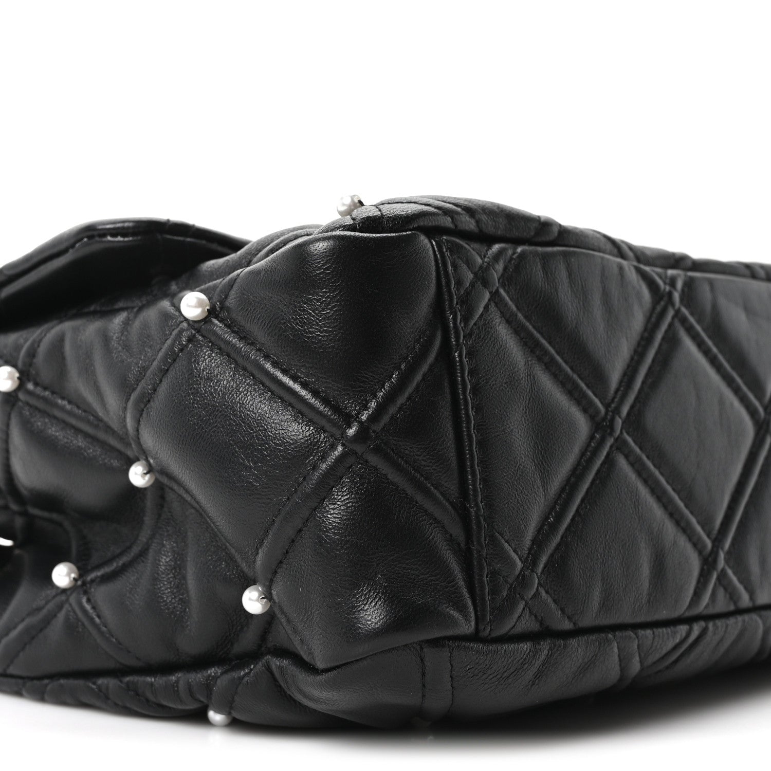 Chanel Lambskin Quilted Pearl Studded Flap Black