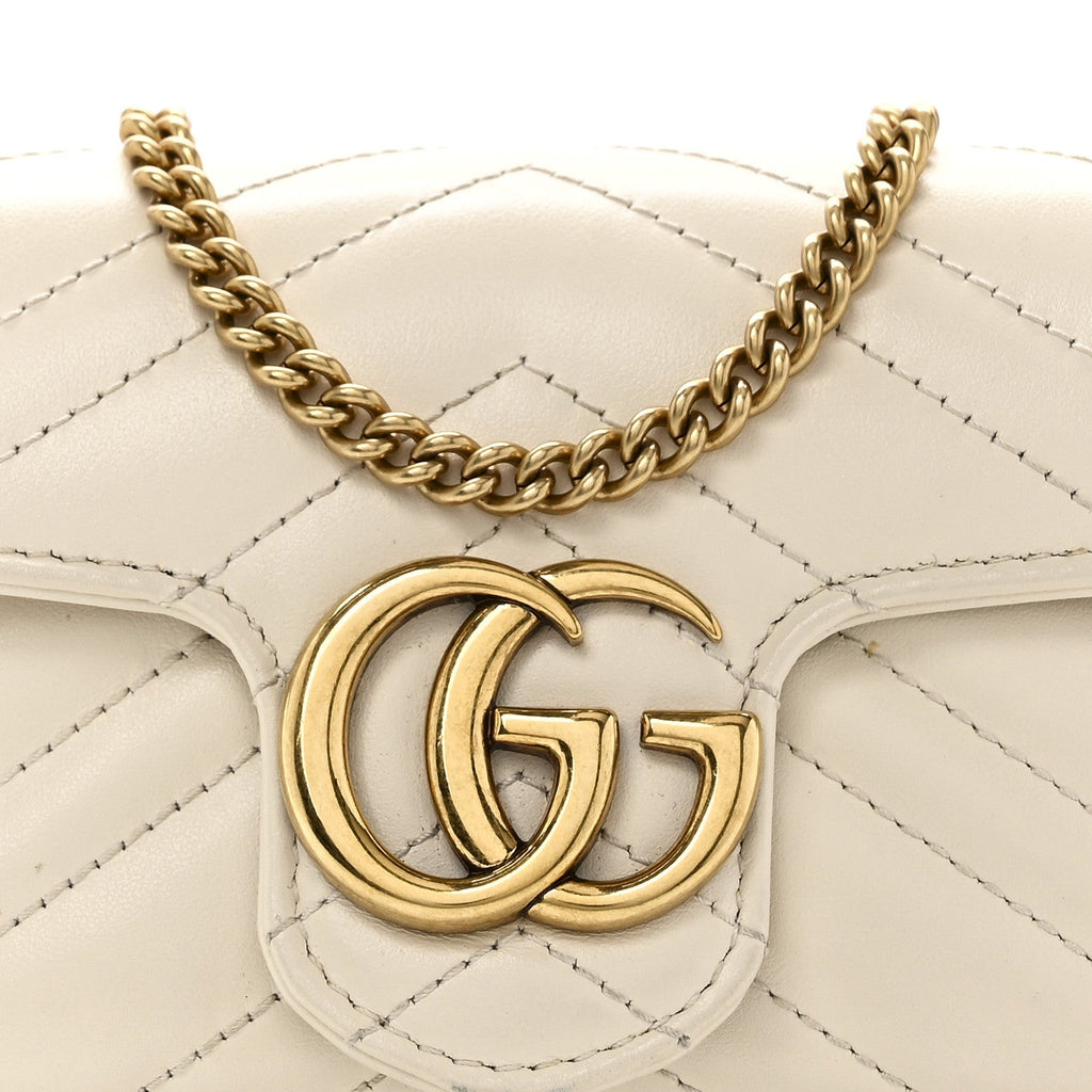 Gucci Calfskin Matelasse Super Mini GG Marmont Shoulder Bag White