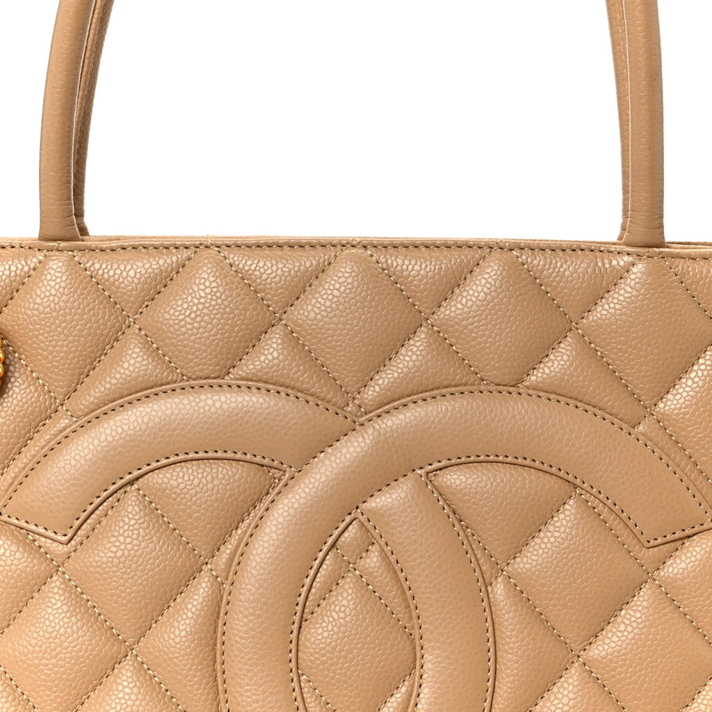 Chanel Caviar Quilted Medallion Tote Beige