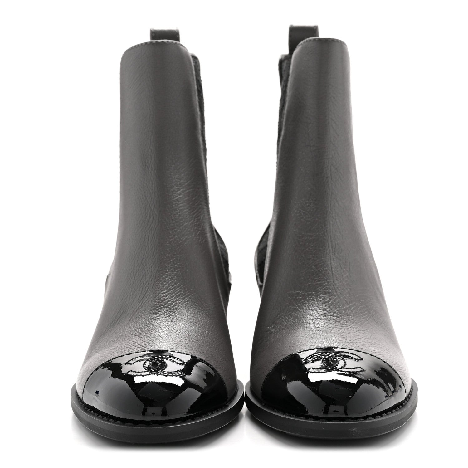 Calfskin Patent Cap Toe CC Short Boots 39 Grey Black