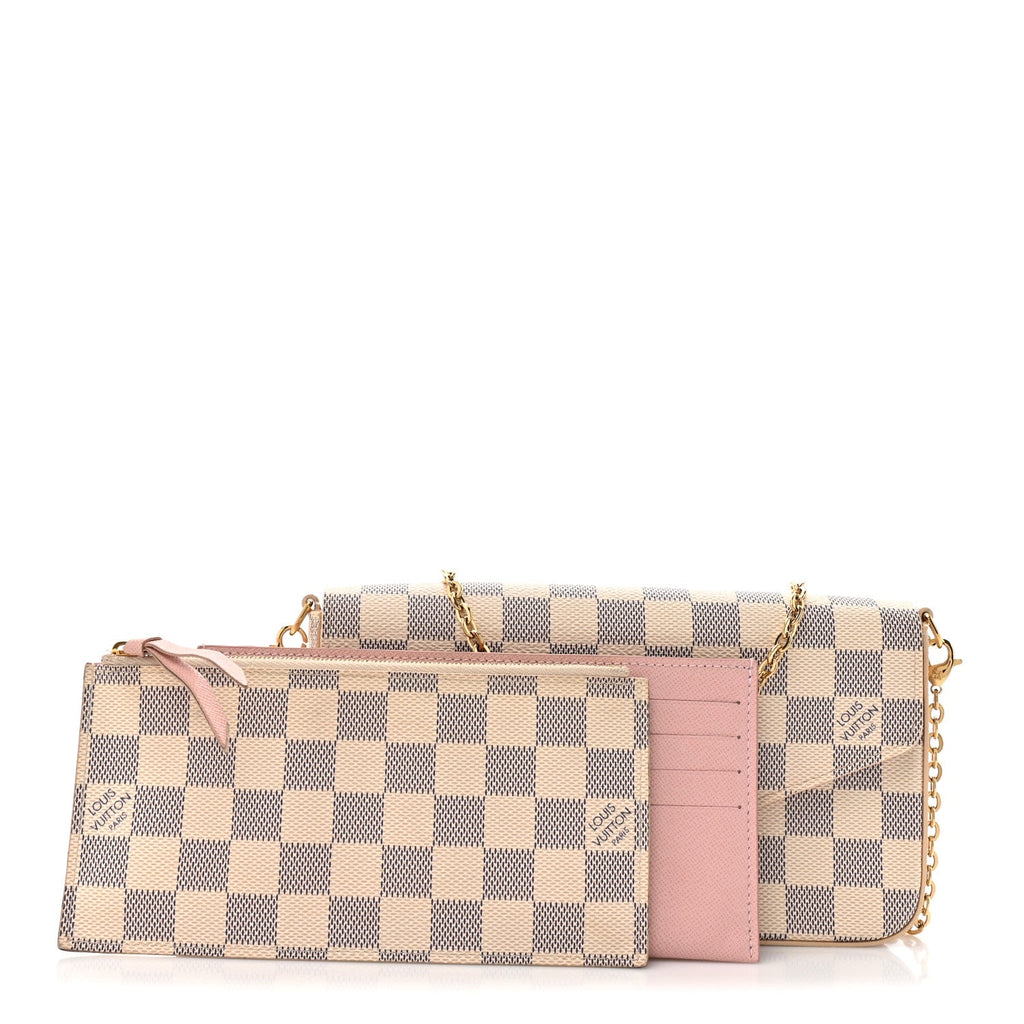 Louis Vuitton Damier Azur Pochette Felicie Chain Wallet Rose Ballerine