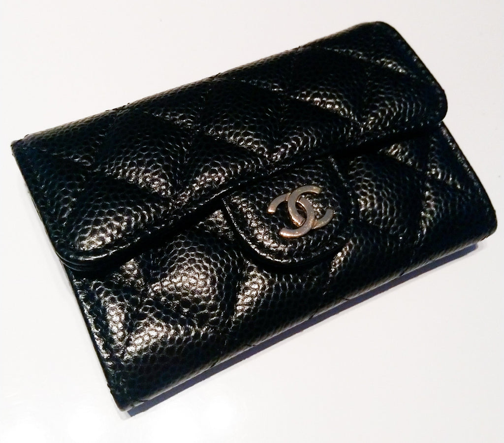 Chanel Black Classic Flap Card Caviar Leather Card Holder Wallet