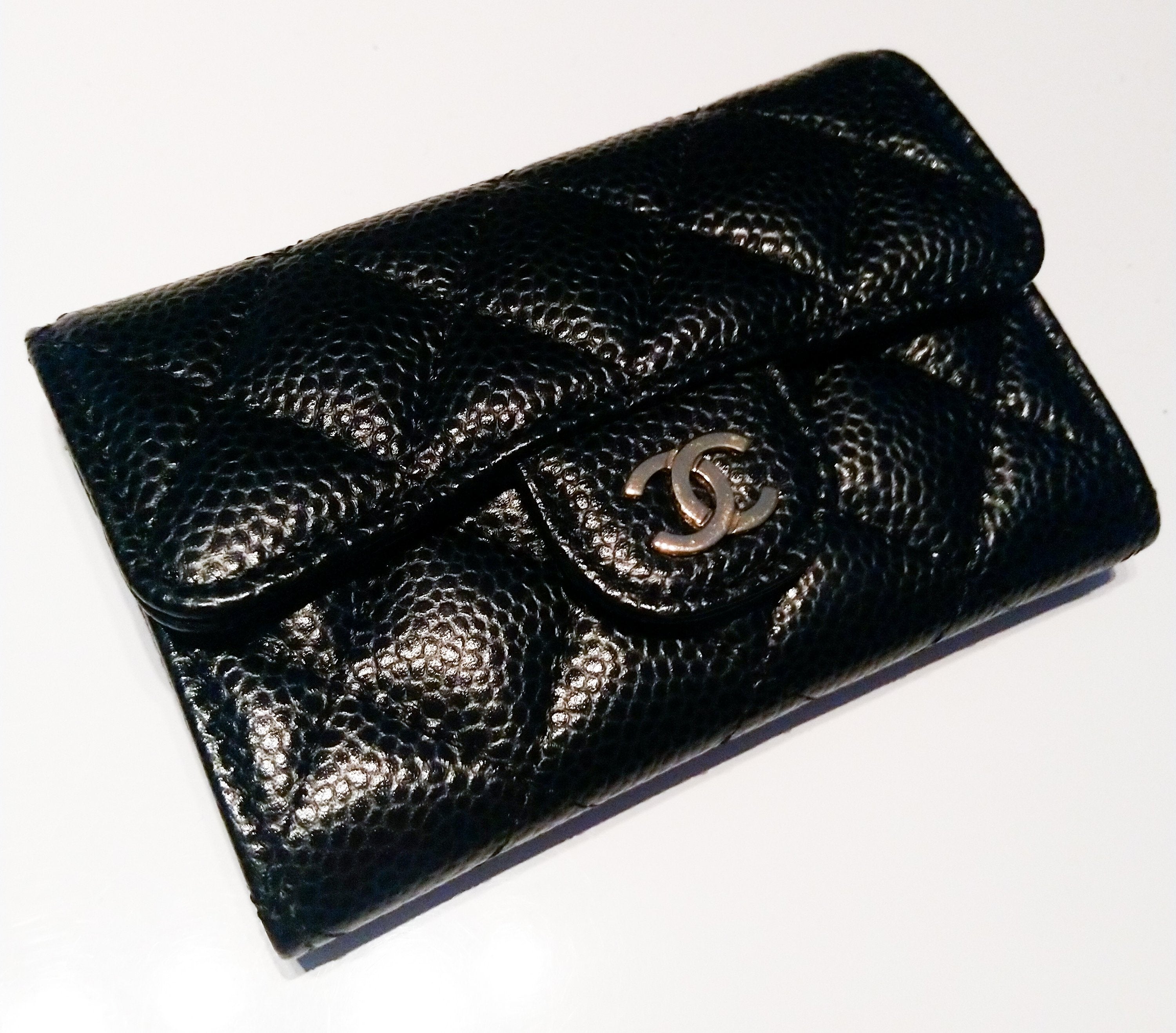 Chanel Black Classic Flap Card Caviar Leather Card Holder Wallet