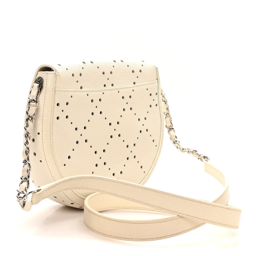 Chanel Caviar Perforated Messenger Bag White