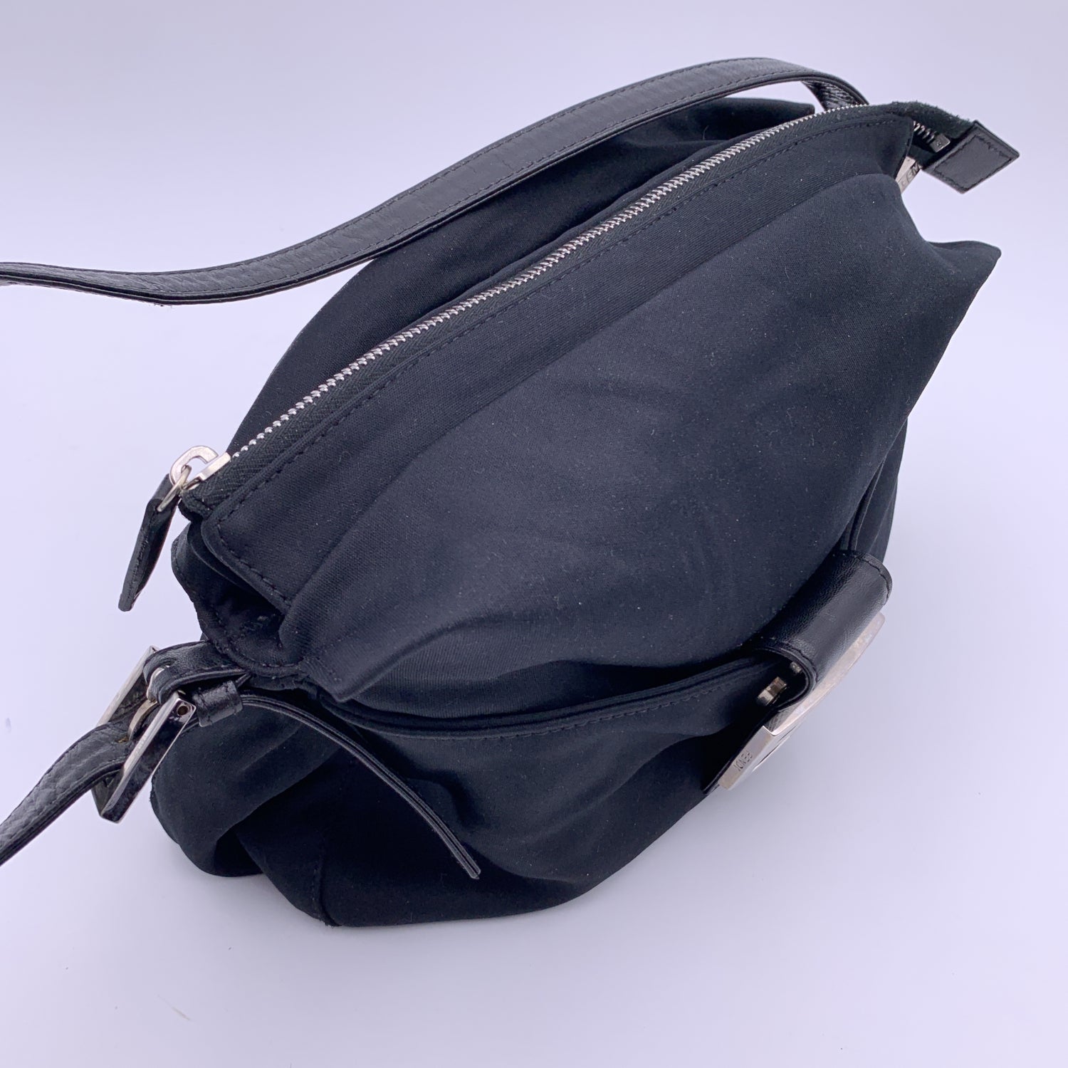 FENDI Black Fabric Front Pocket Baguette Shoulder Bag Handbag