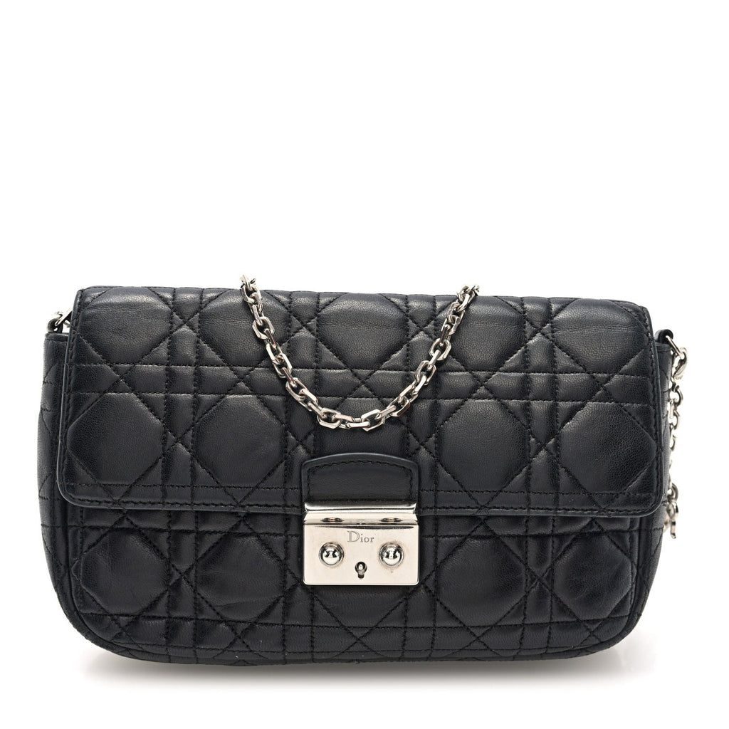 Christian Dior Lambskin Cannage Miss Dior Promenade Pouch Black