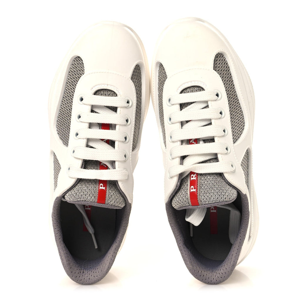 Prada Soft Rubber Mesh Womens America's Cup Sneakers 35 White Argento