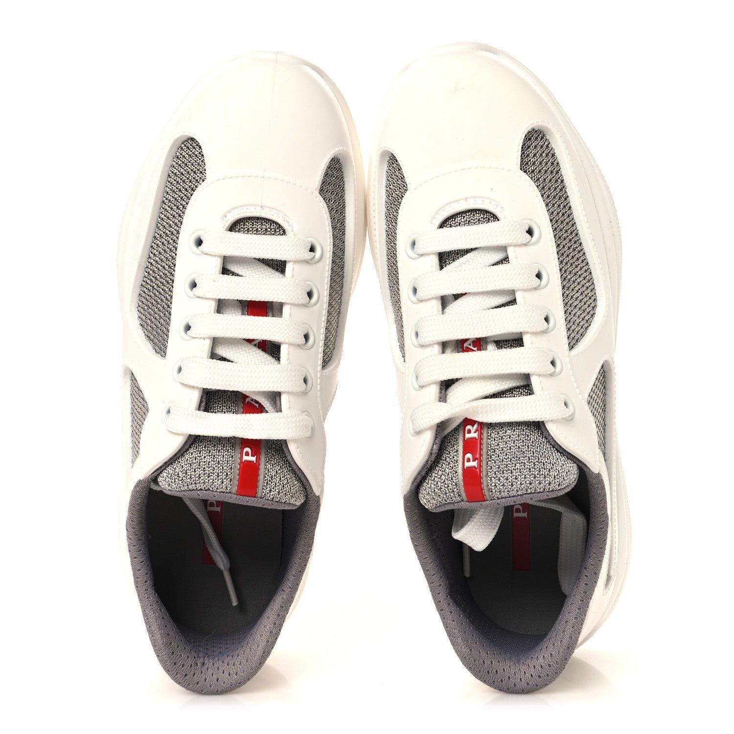 Prada Soft Rubber Mesh Womens America's Cup Sneakers 35 White Argento