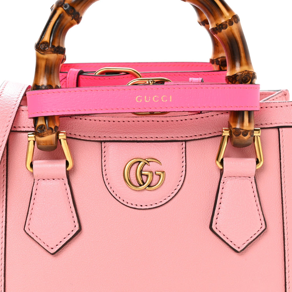 Gucci Wonka Grain Calfskin Mini Diana Tote Bag Wild Rose Fuxia Fluo