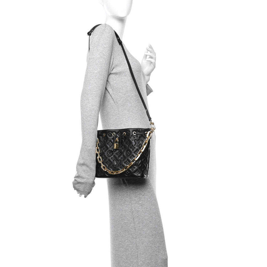 Louis Vuitton Lambskin Embossed Monogram Coussin Bucket Black