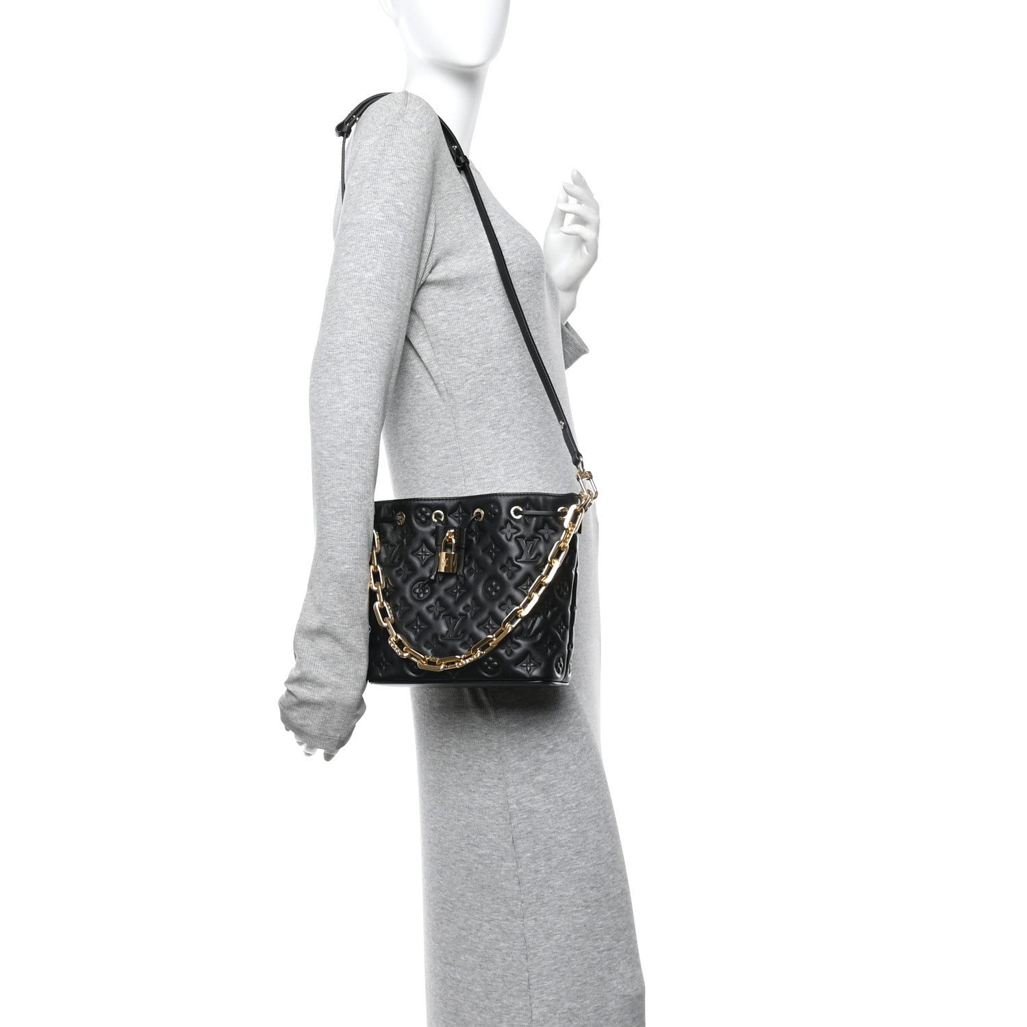 Louis Vuitton Lambskin Embossed Monogram Coussin Bucket Black