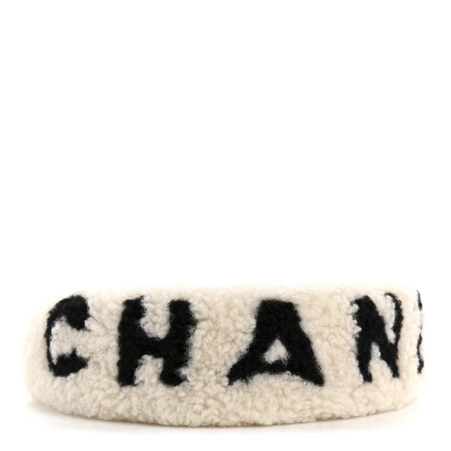 Chanel Shearling Logo Headband Ecru Black