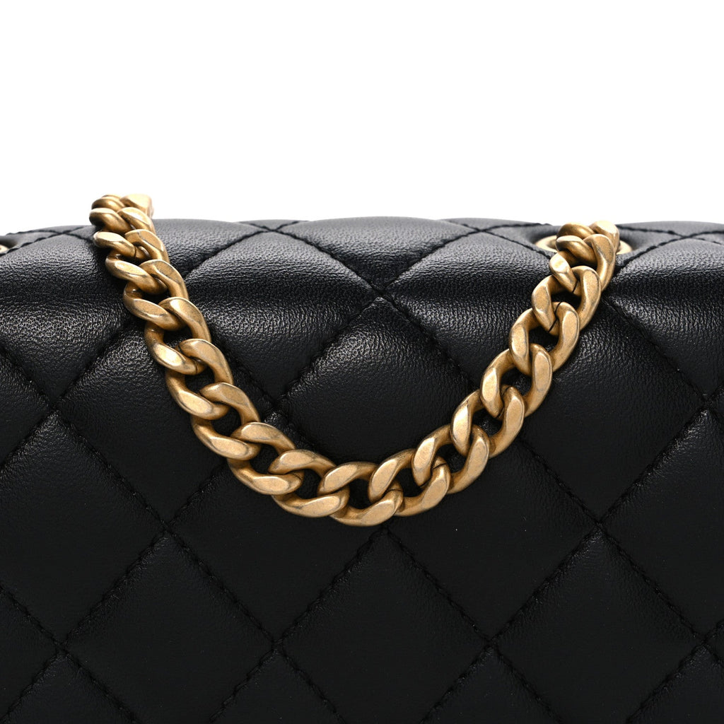 Chanel Lambskin Quilted Mini Sweet Camellia Flap Black