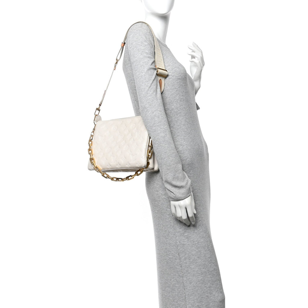 Louis Vuitton Lambskin Embossed Monogram Coussin PM Beige Cream