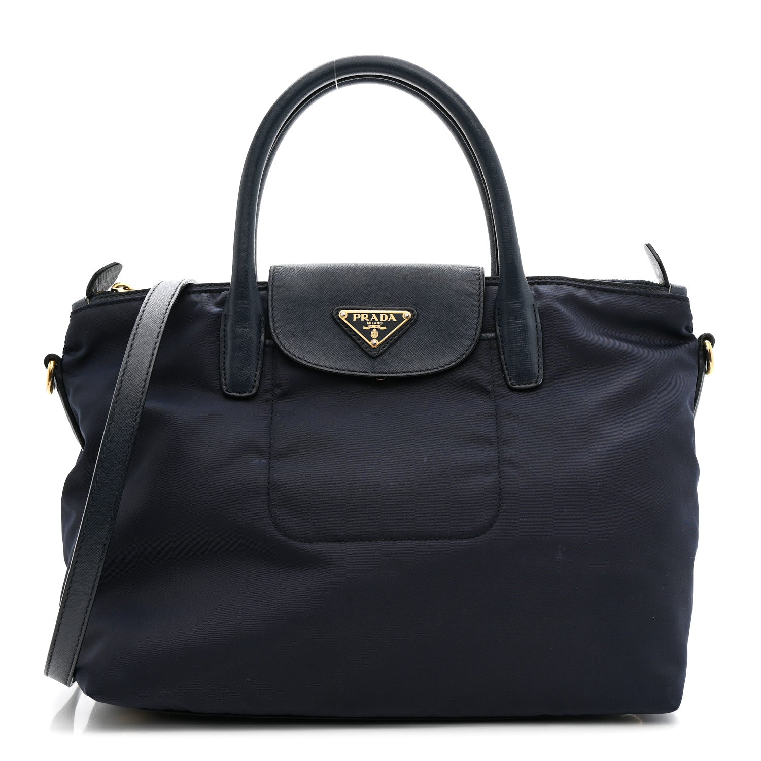 Prada Tessuto Nylon Saffiano Shopping Tote Navy