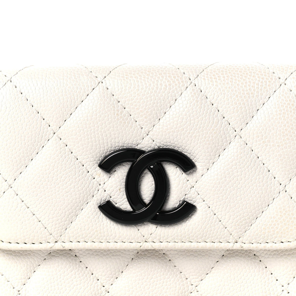 Chanel Caviar Quilted My Everything Belt Flap Card Holder White