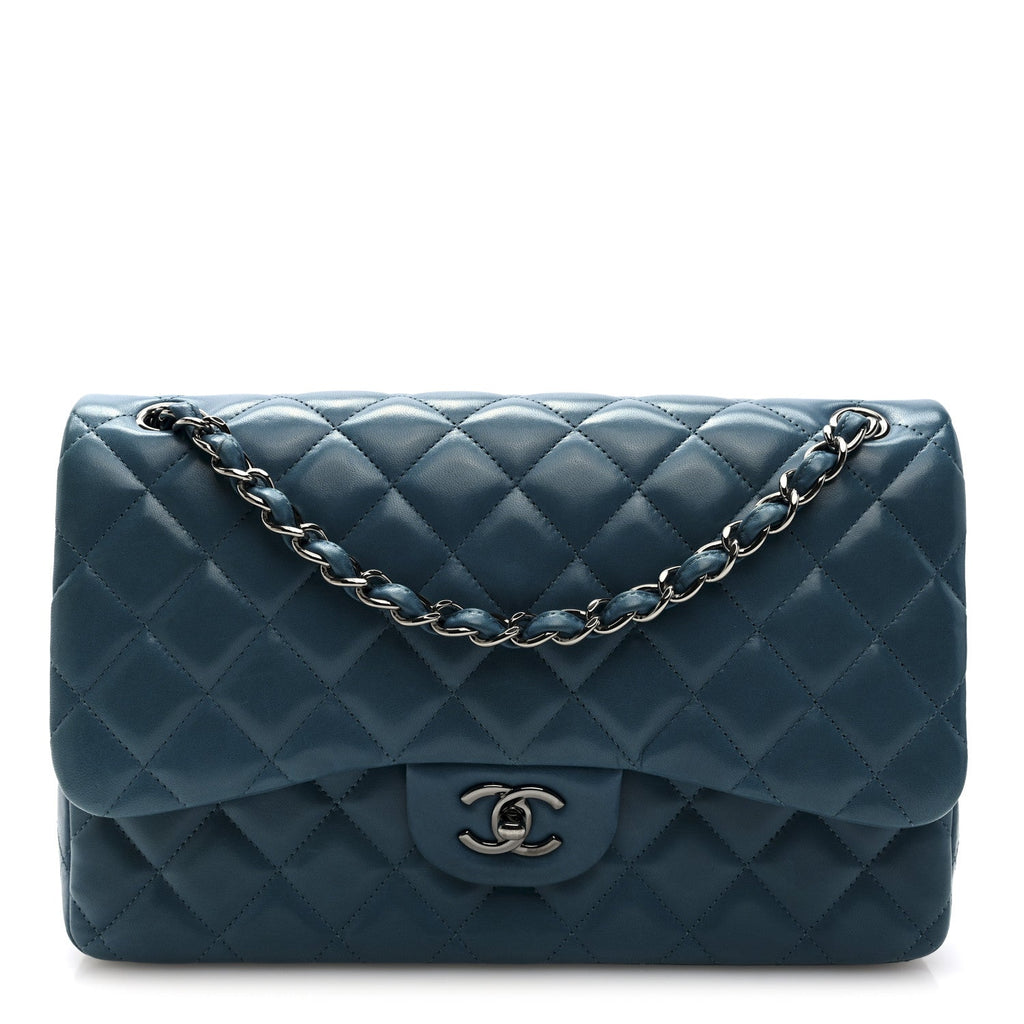 Chanel Lambskin Quilted Jumbo Double Flap Turquoise
