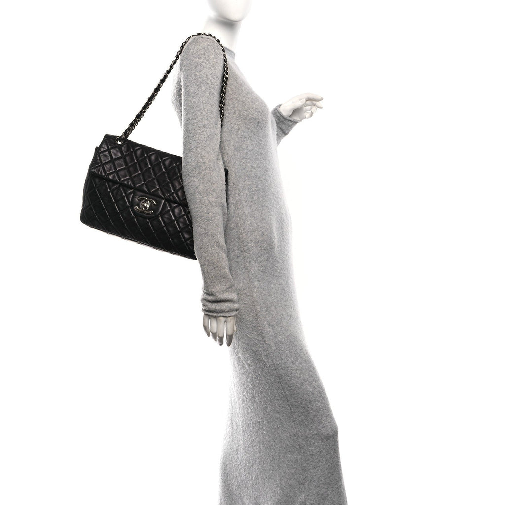 Chanel Washed Lambskin Quilted Maxi Single Flap Black