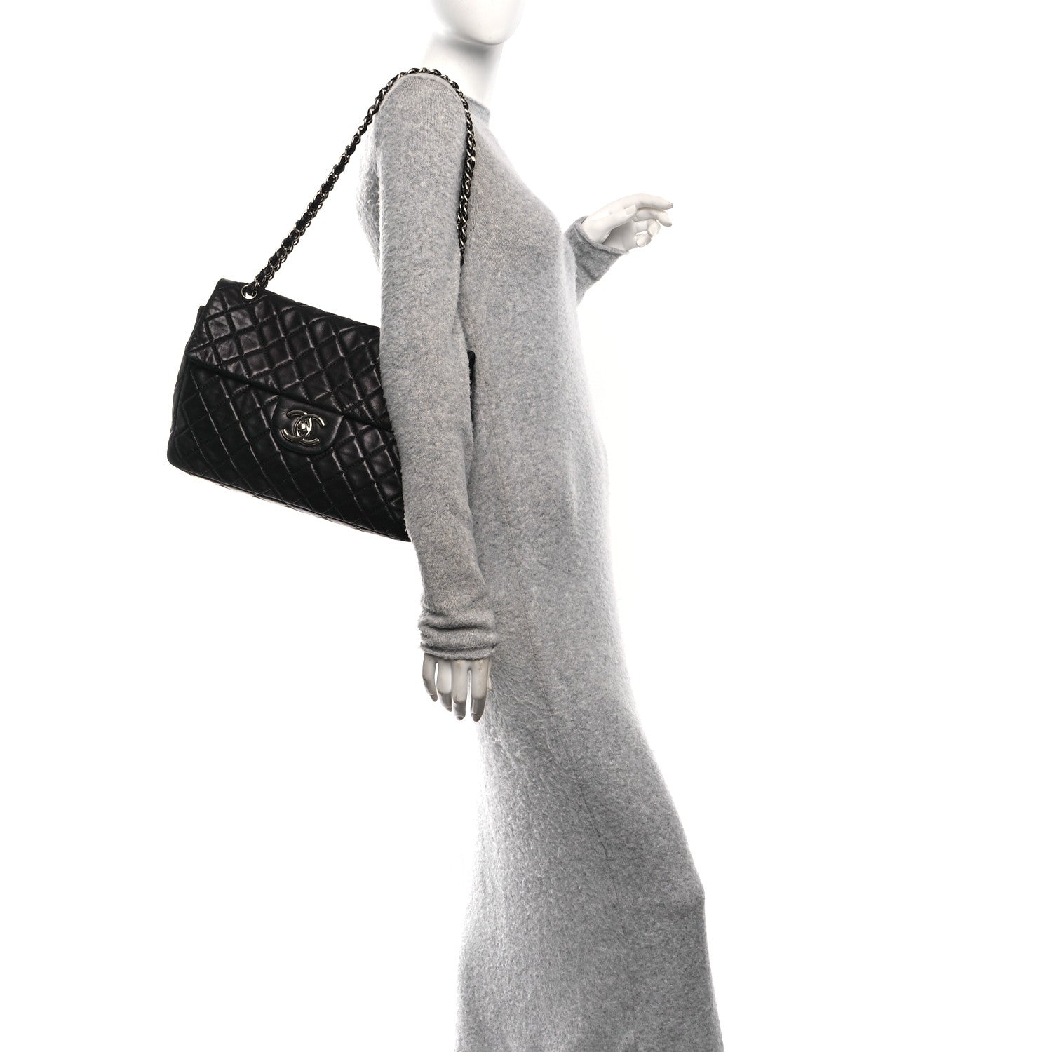 Chanel Washed Lambskin Quilted Maxi Single Flap Black