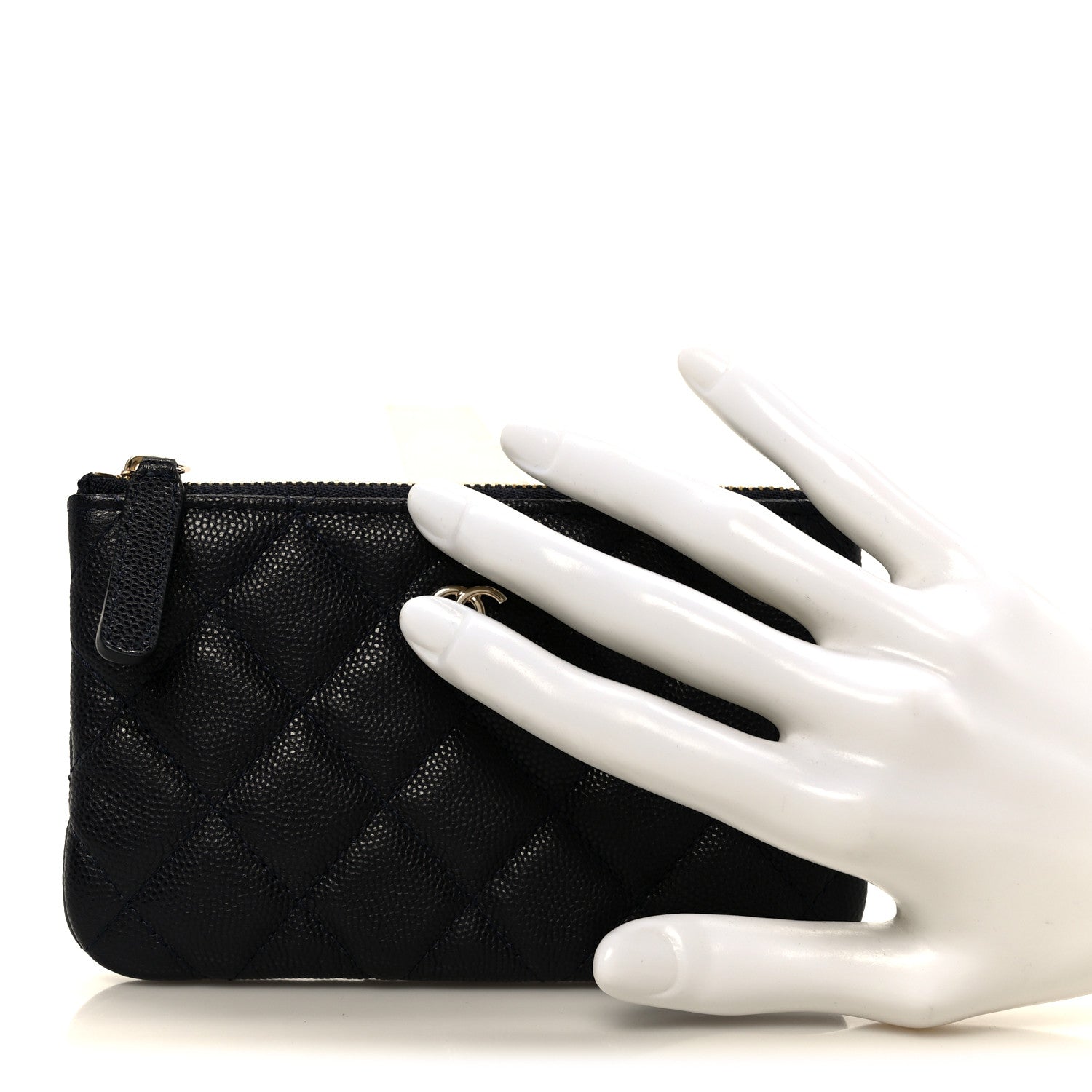 Caviar Quilted Small Cosmetic Case Navy Blue