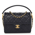 Chanel Shiny Caviar Quilted Mini Top Handle Flap Navy Blue