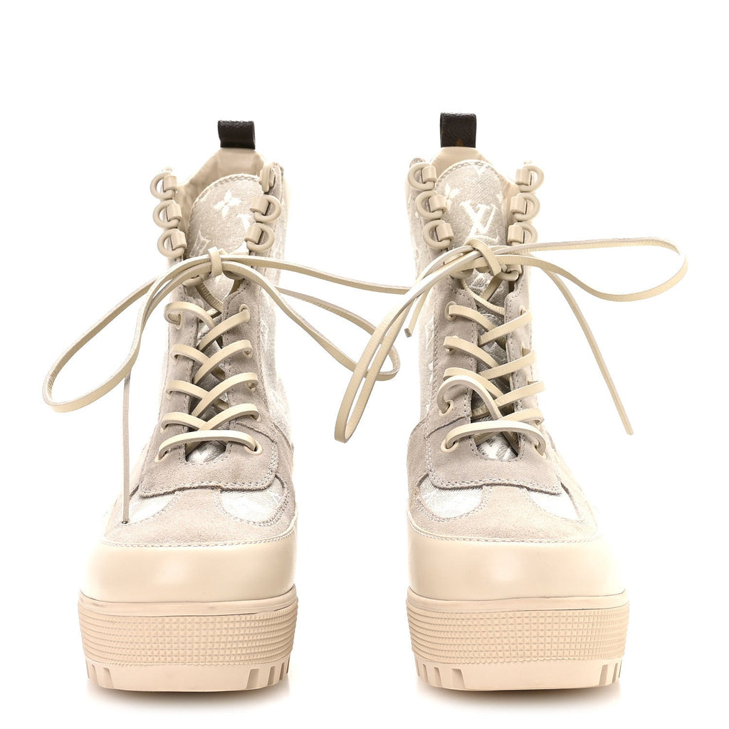 Louis Vuitton Suede Calfskin Laureate Platform Desert Boots 41 Beige