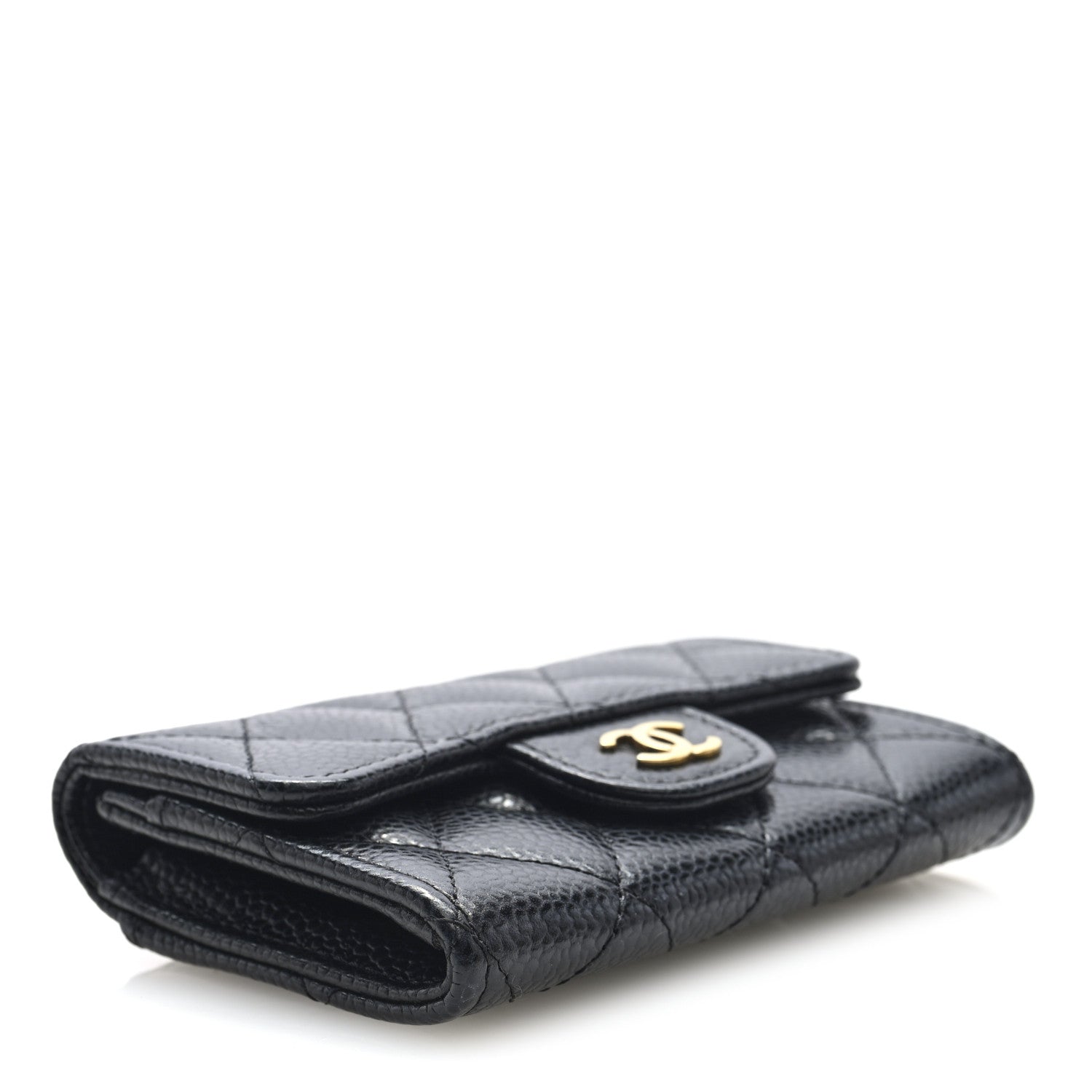 Caviar Quilted Flap Card Holder Wallet Black