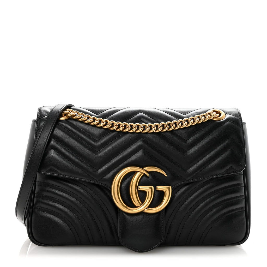 Gucci Calfskin Matelasse Medium GG Marmont Shoulder Bag Black
