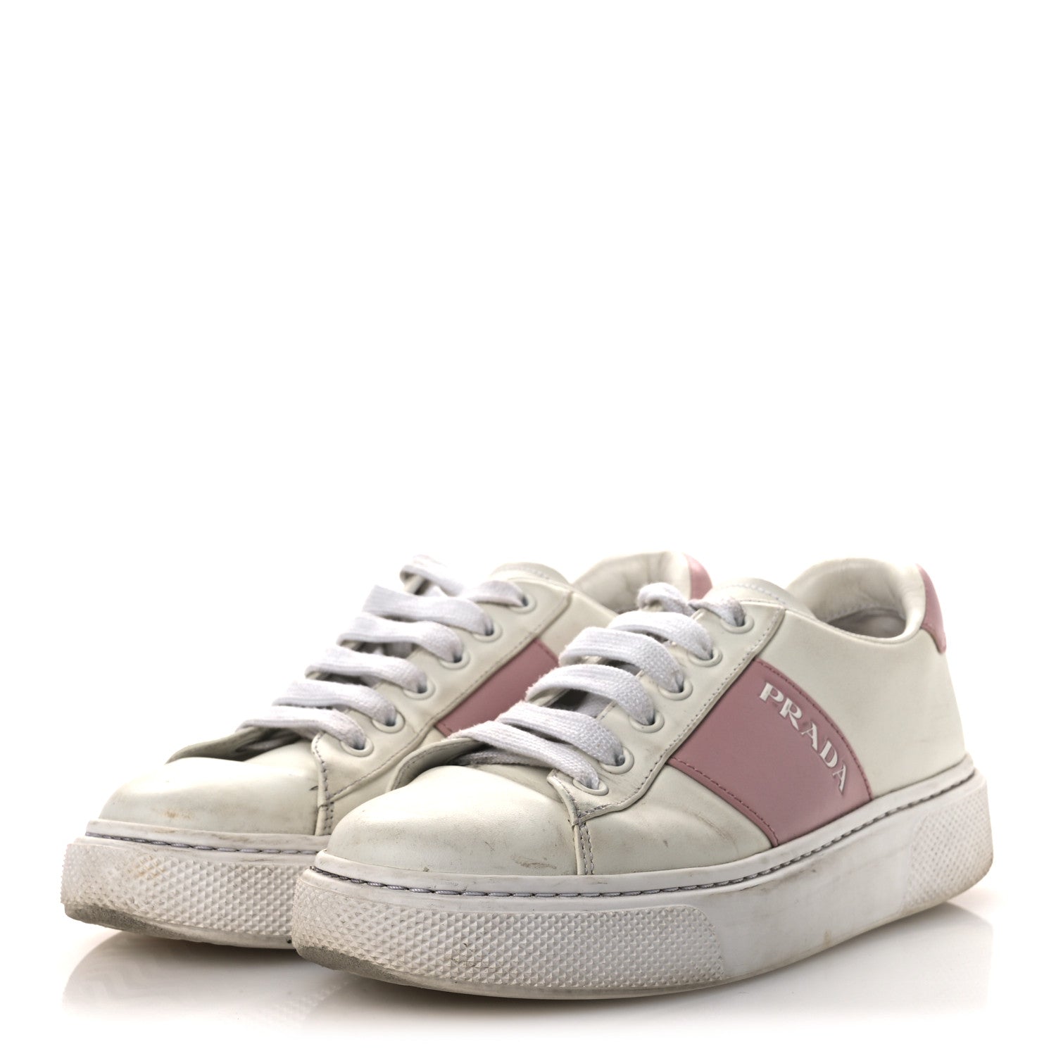 Prada Vitello Soft Logo 45mm Platform Sneakers 35.5 White Pink
