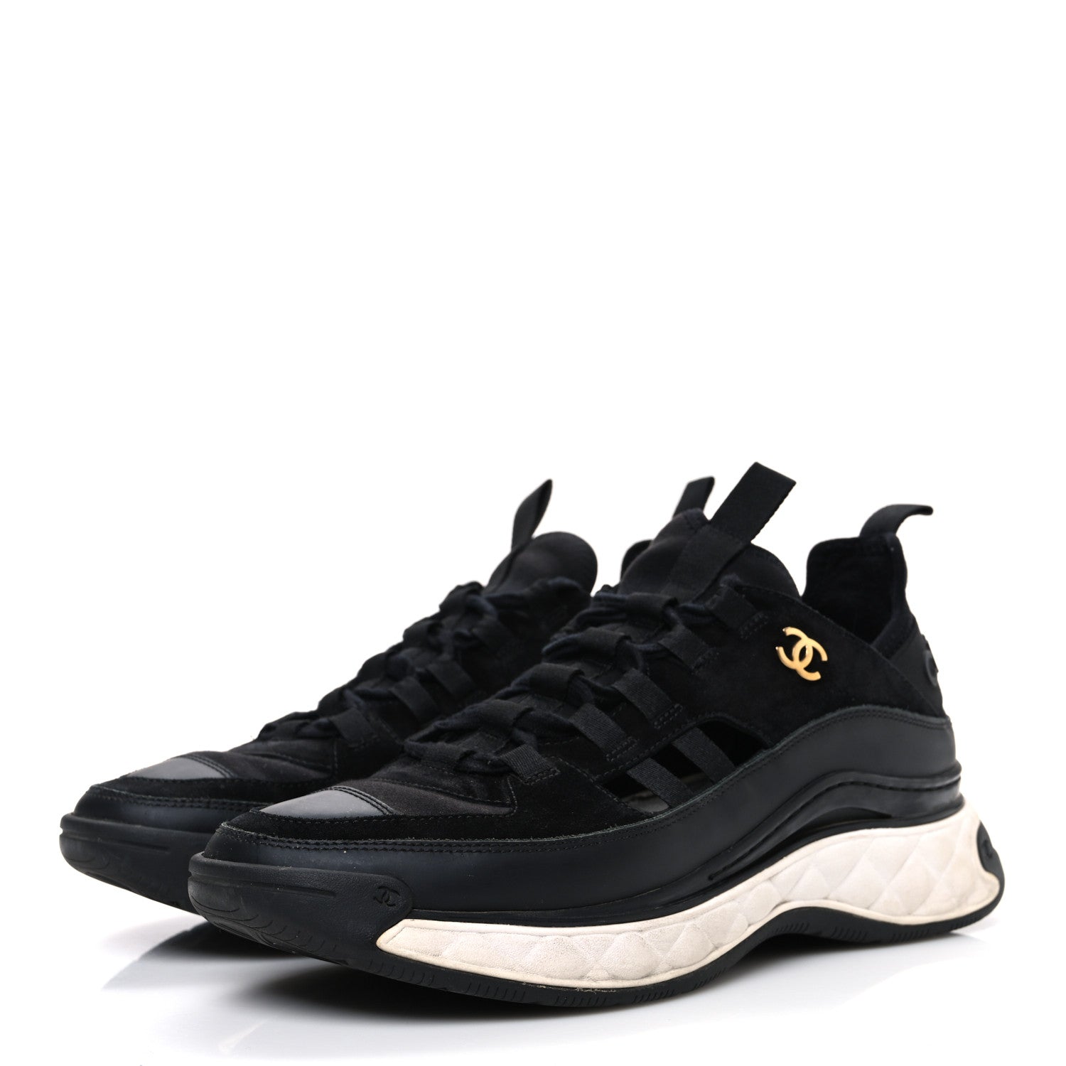 Fabric Calfskin Suede CC Sneakers 41 Black