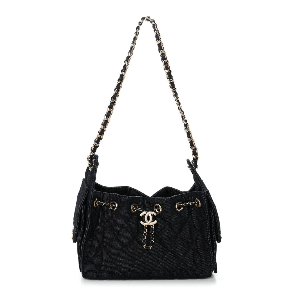 Chanel Denim Quilted Mini Chanel 25 Handbag Dark Blue