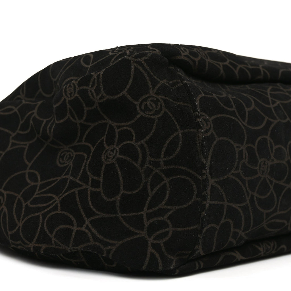 Chanel Suede Camellia Hobo Bag Black