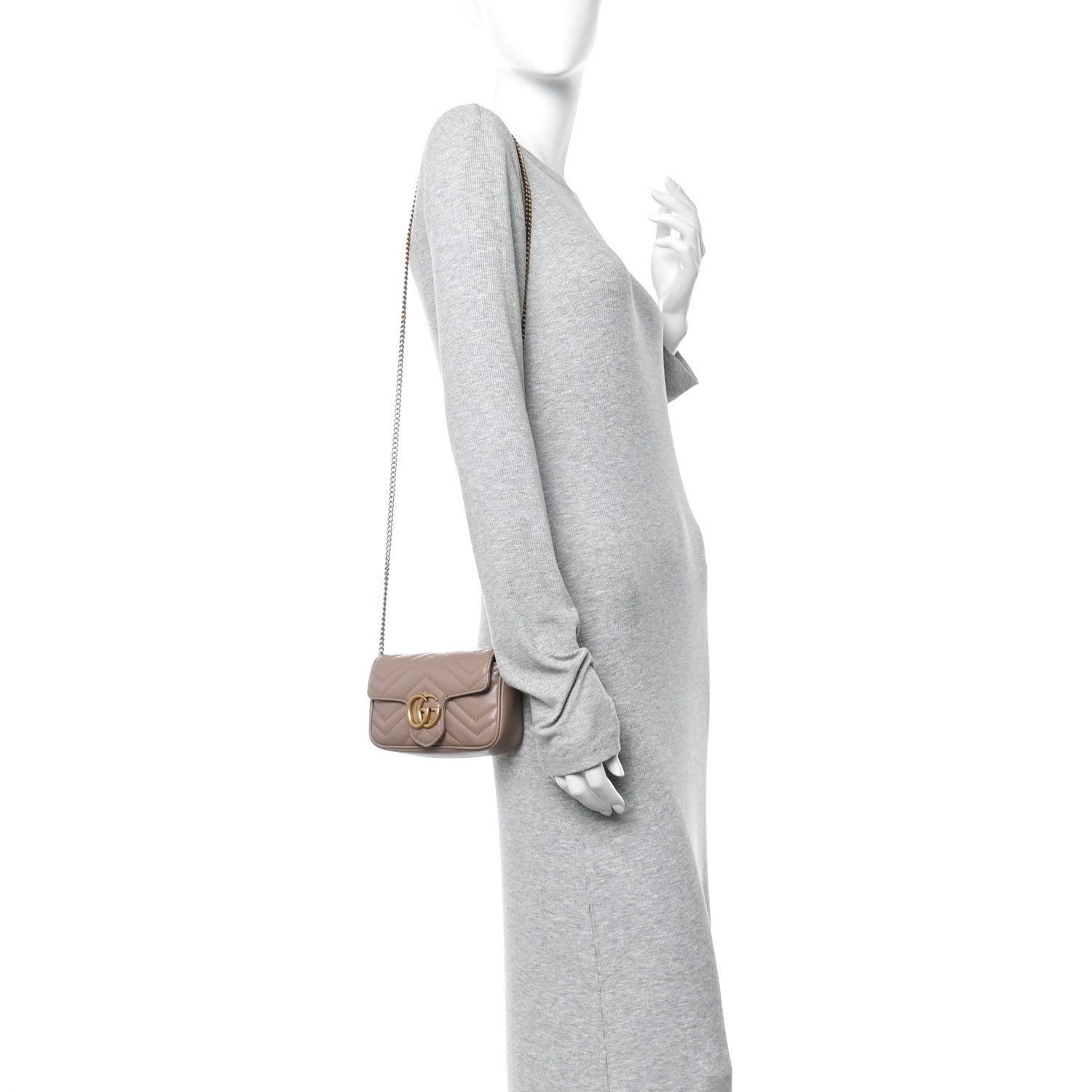Gucci Calfskin Matelasse Super Mini GG Marmont Shoulder Bag Porcelain Rose
