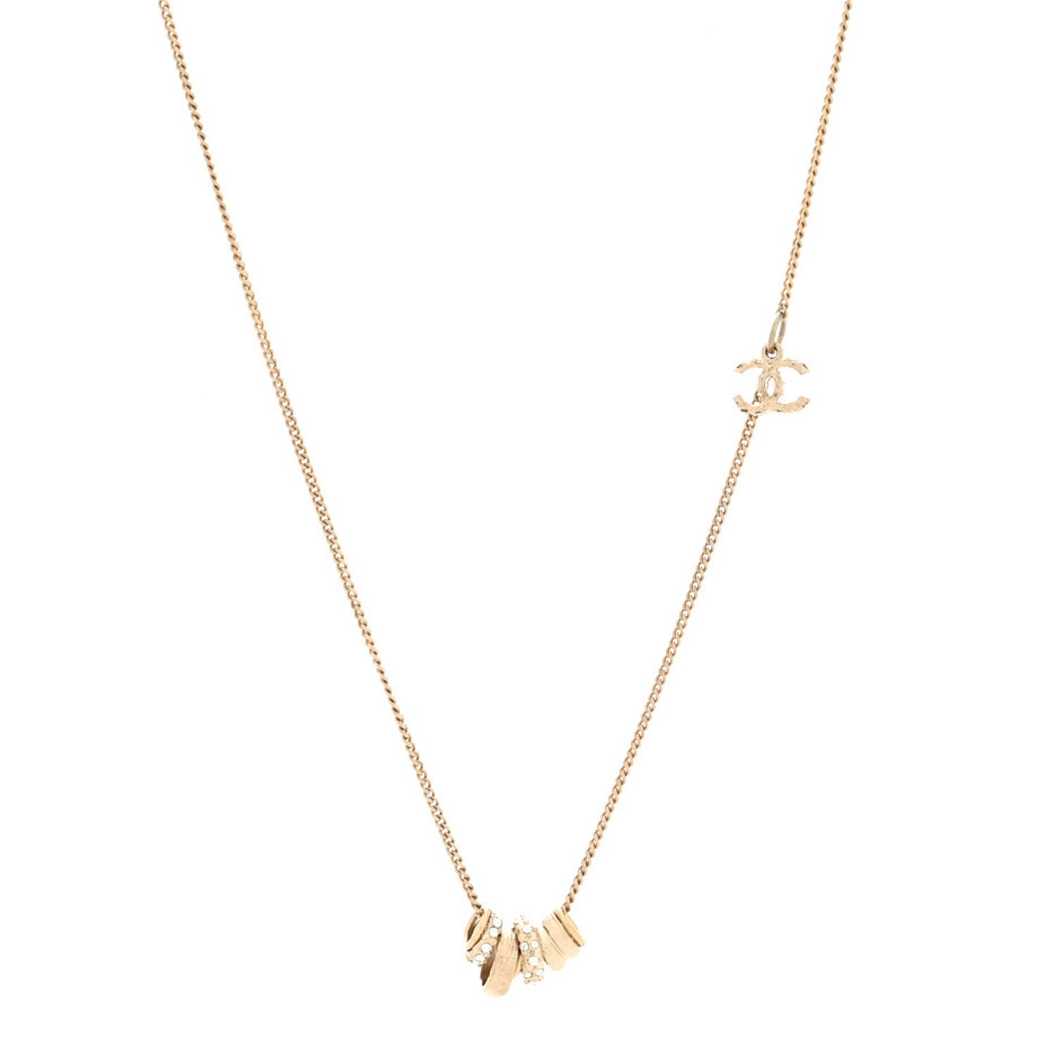 Pearl Crystal CC Rings Necklace Gold