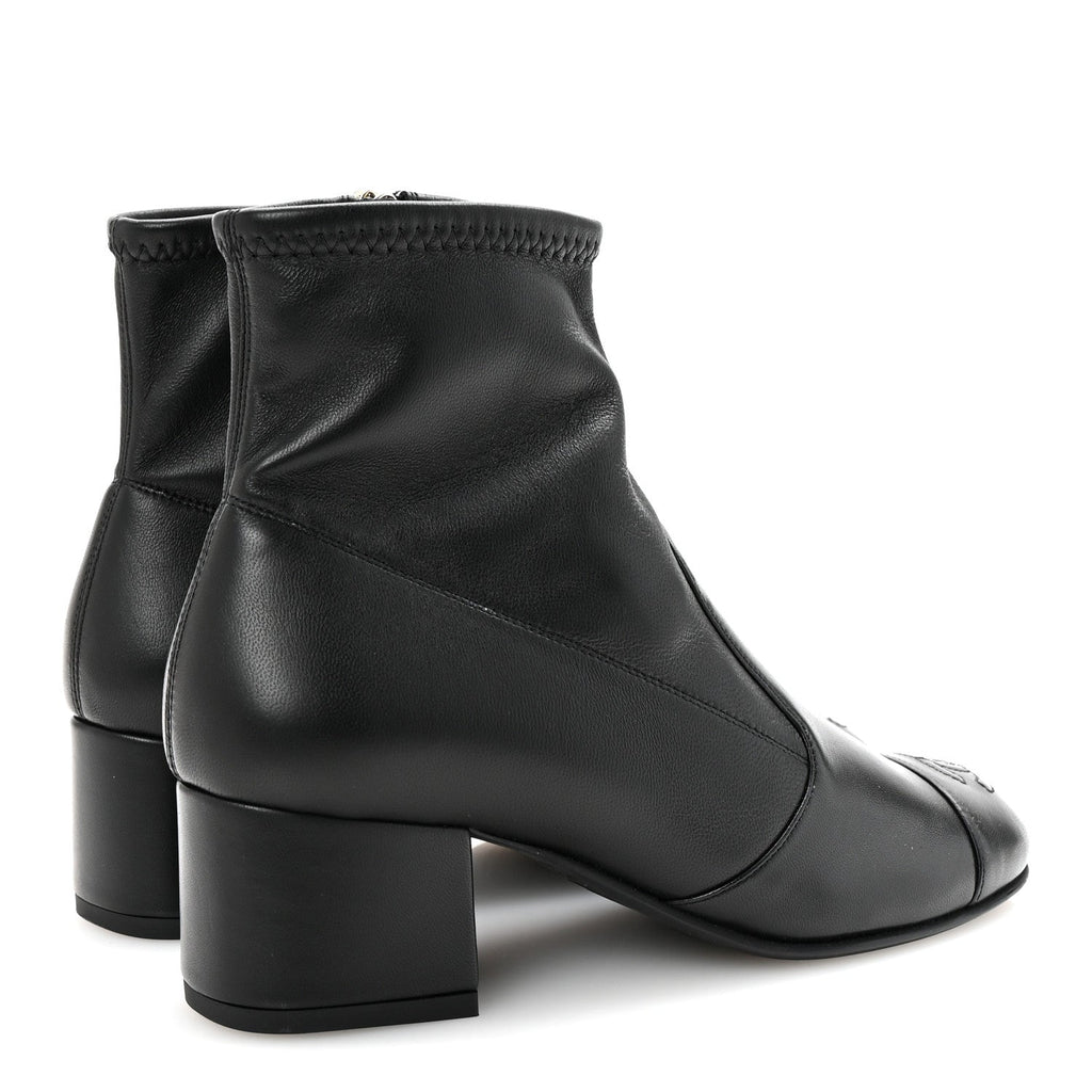 Chanel Stretch Lambskin Cap Toe CC Short Boots 35 Black