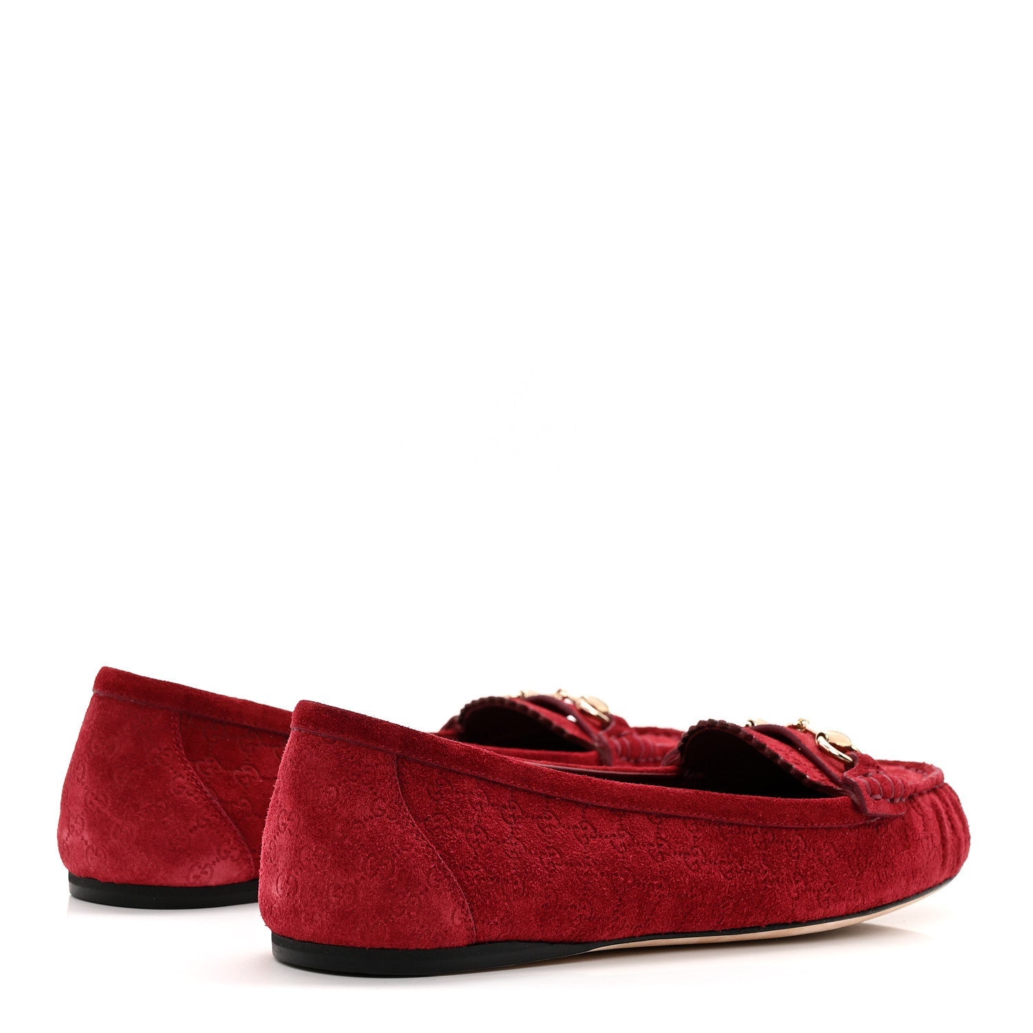 Gucci Suede Micro GG Horsebit Womens Kensington Moccasin Loafers 37 Rosso Ancora