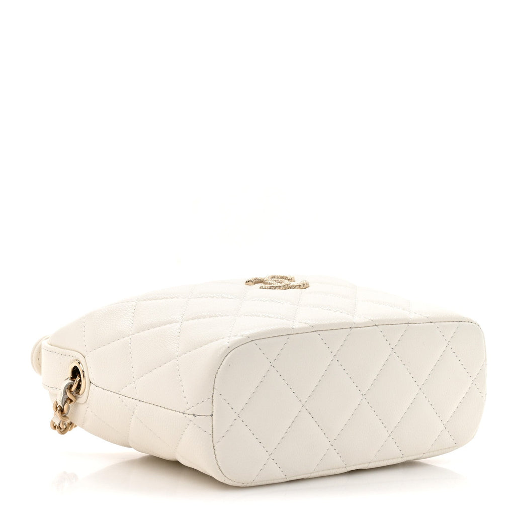 Chanel Caviar Quilted Hobo Clutch With Chain White