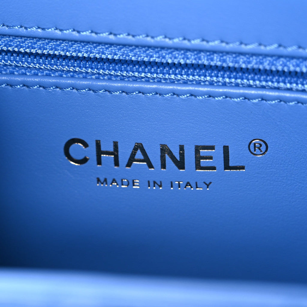 Chanel Shiny Aged Calfskin Quilted Nano Kelly Shopper Blue