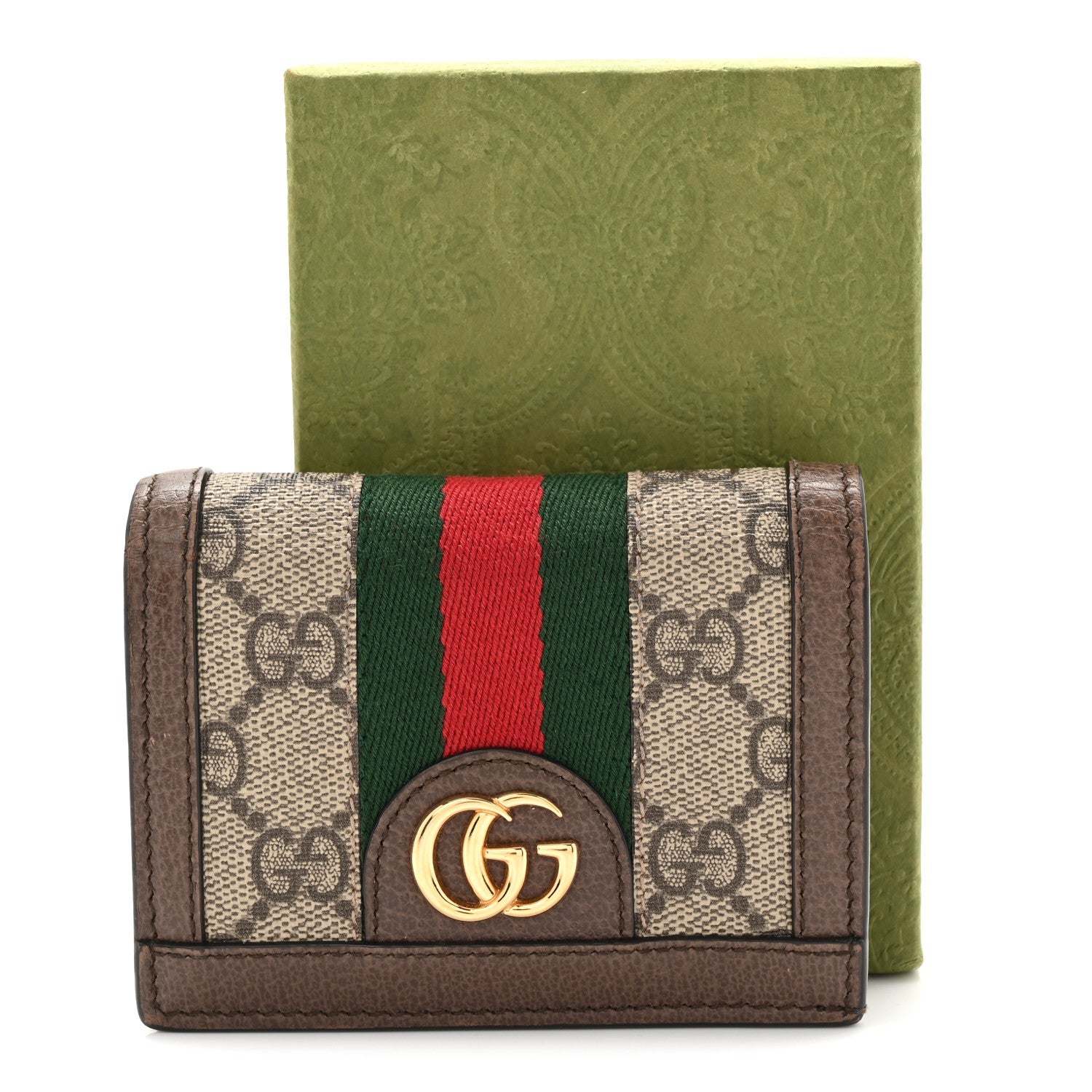 Gucci GG Supreme Monogram Web Ophidia Card Case Beige New Acero