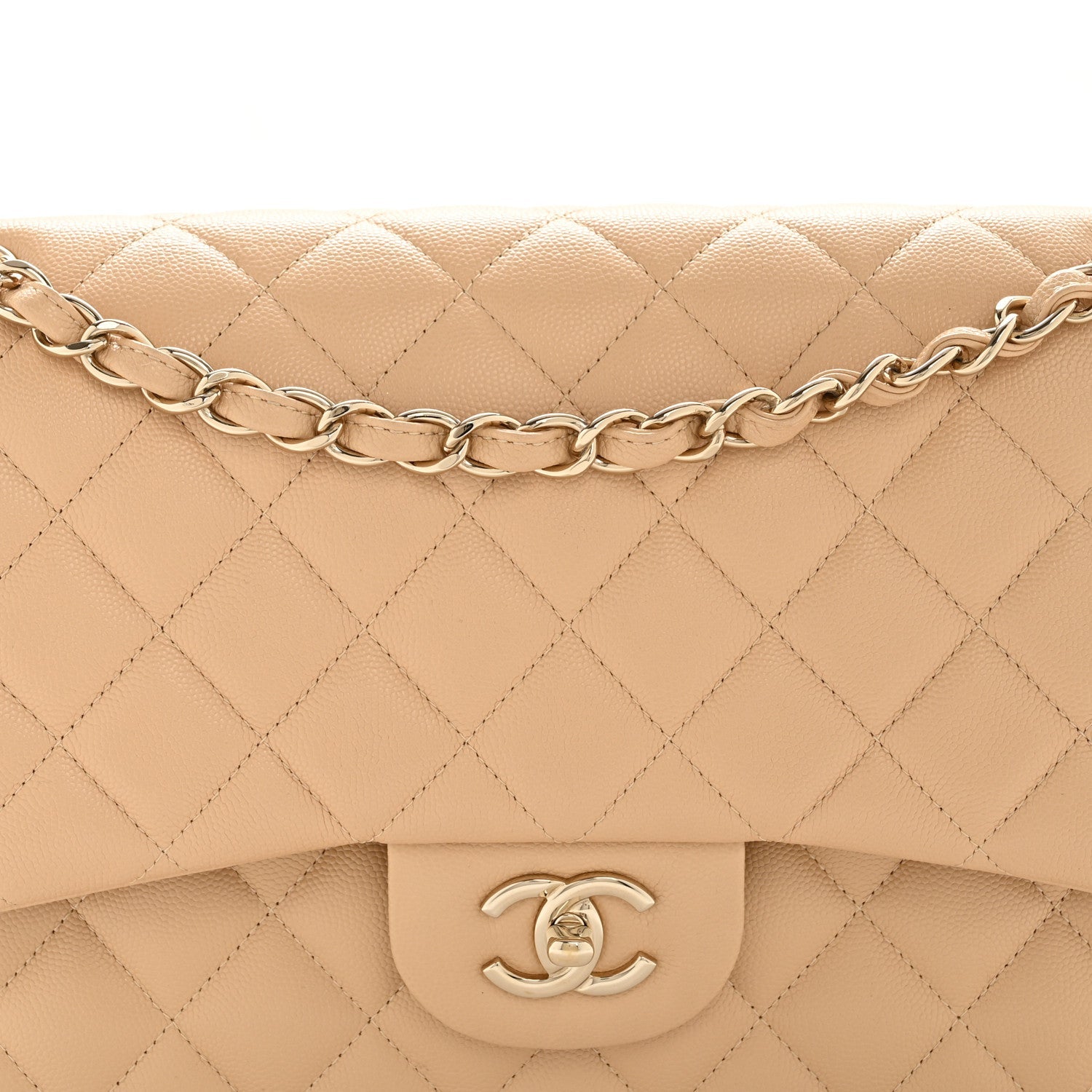 Chanel Caviar Quilted Jumbo Double Flap Beige