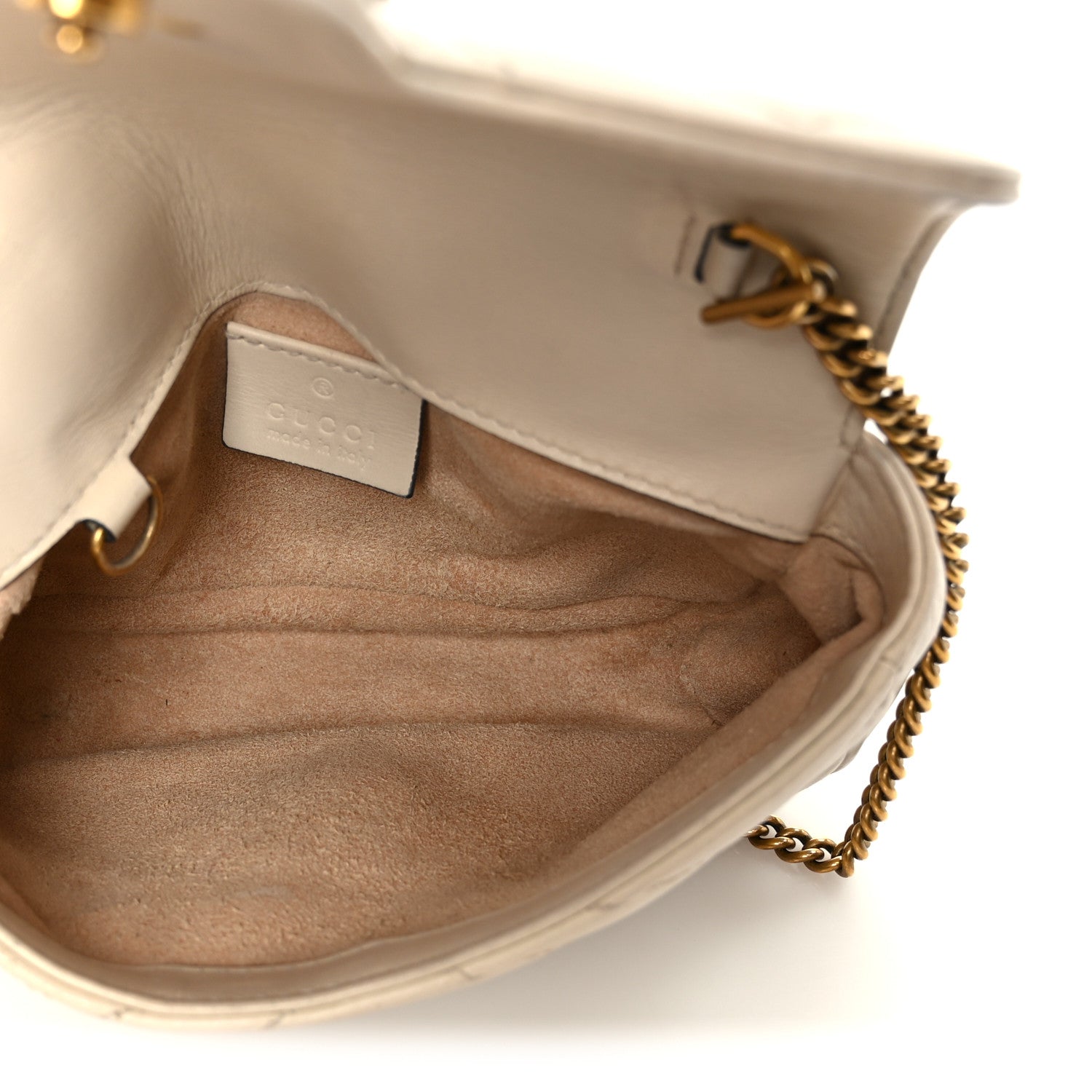 Gucci Calfskin Matelasse Super Mini GG Marmont Shoulder Bag White