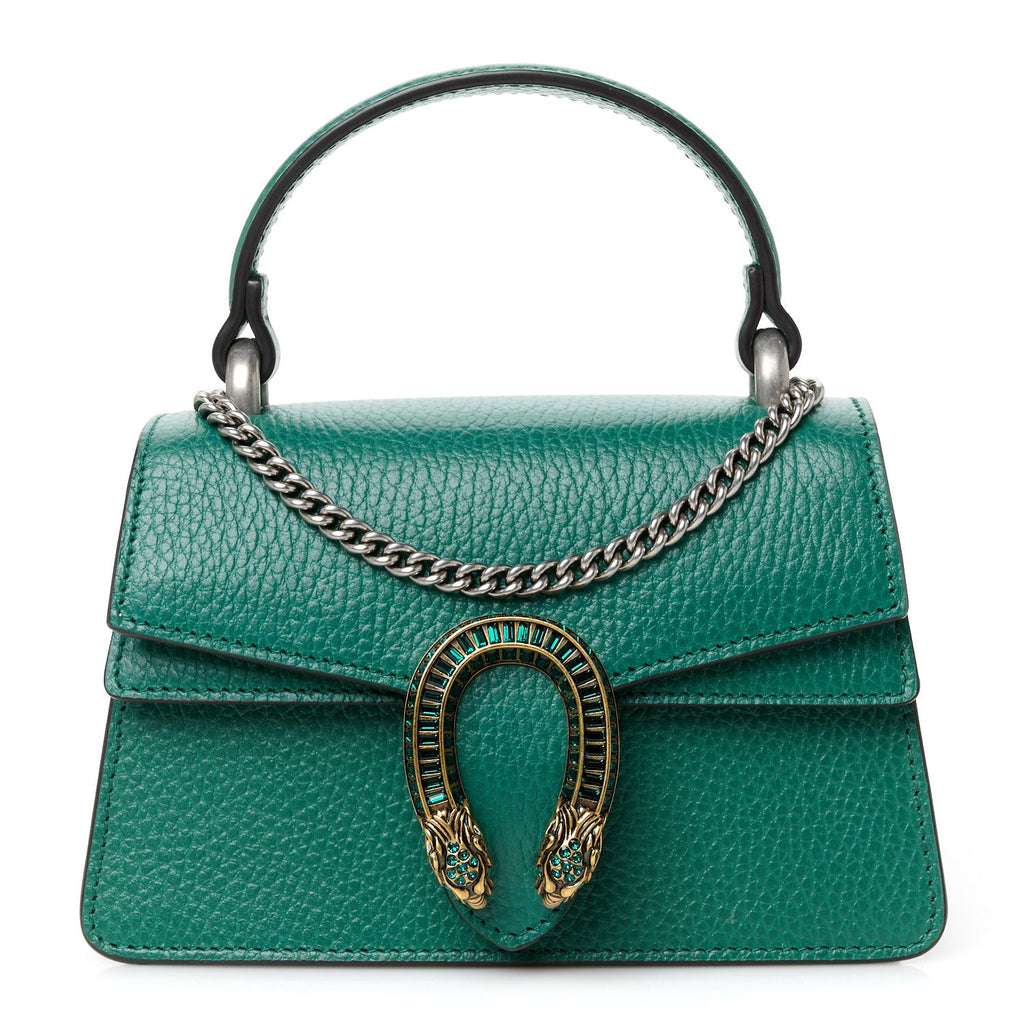 Gucci Dollar Calfskin Crystal Mini Dionysus Top Handle Bag Emerald