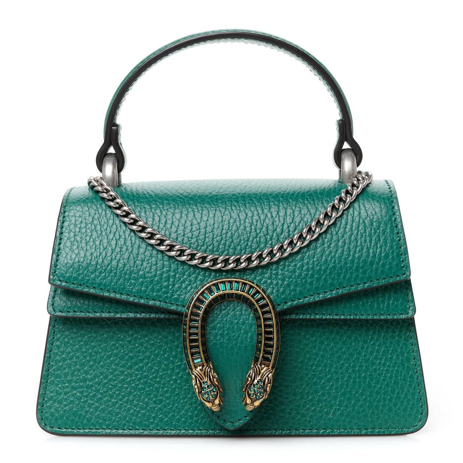 Gucci Dollar Calfskin Crystal Mini Dionysus Top Handle Bag Emerald