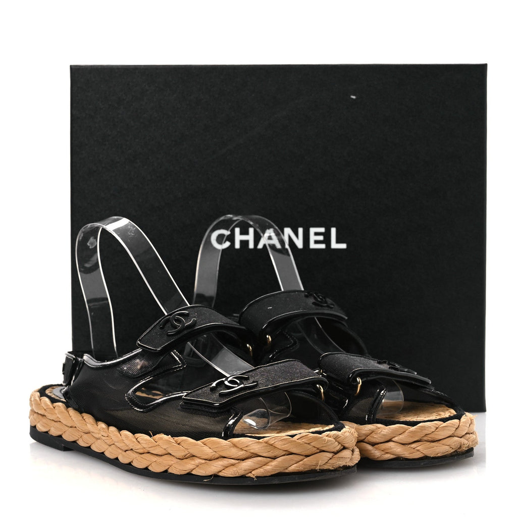Mesh Patent Calfskin Velcro Dad Sandals 40 Black