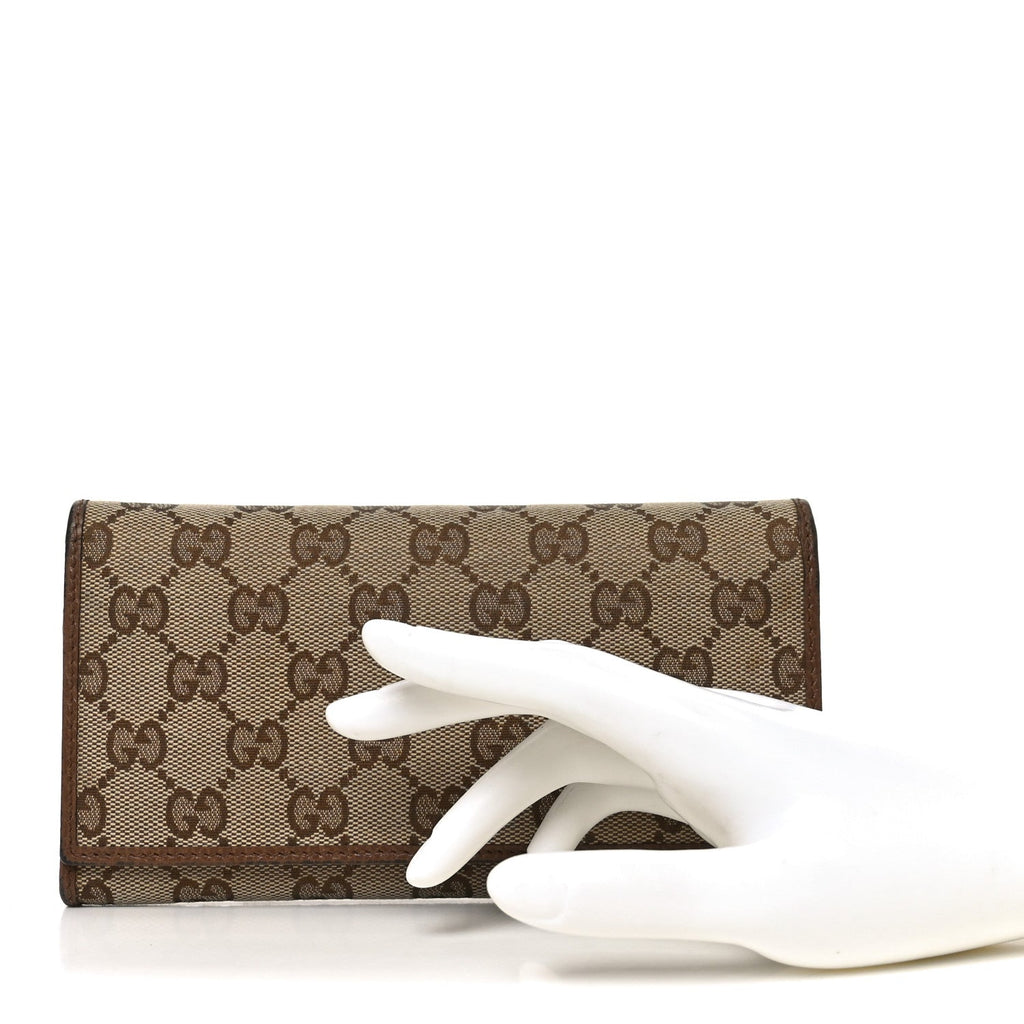 Gucci Monogram Dollar Calfskin Continental Flap Wallet Beige Ebony Tabacco