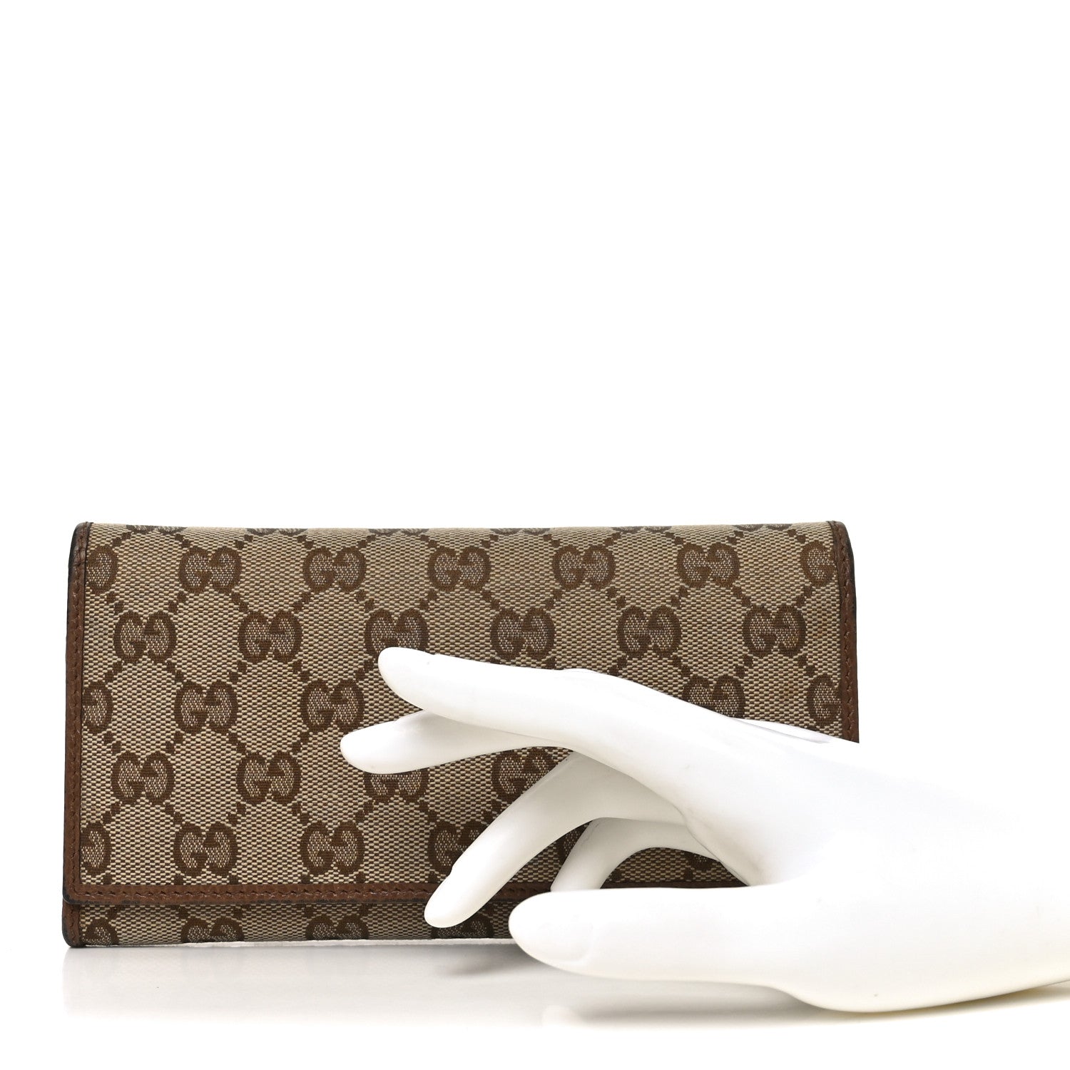 Gucci Monogram Dollar Calfskin Continental Flap Wallet Beige Ebony Tabacco