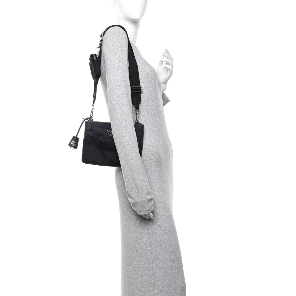 Prada Re-Nylon Saffiano Re-Edition 2000 Double Zip Crossbody Bag Black