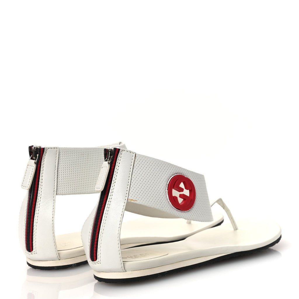 Gucci Calfskin GG Zip Thong Sandals 40.5 White