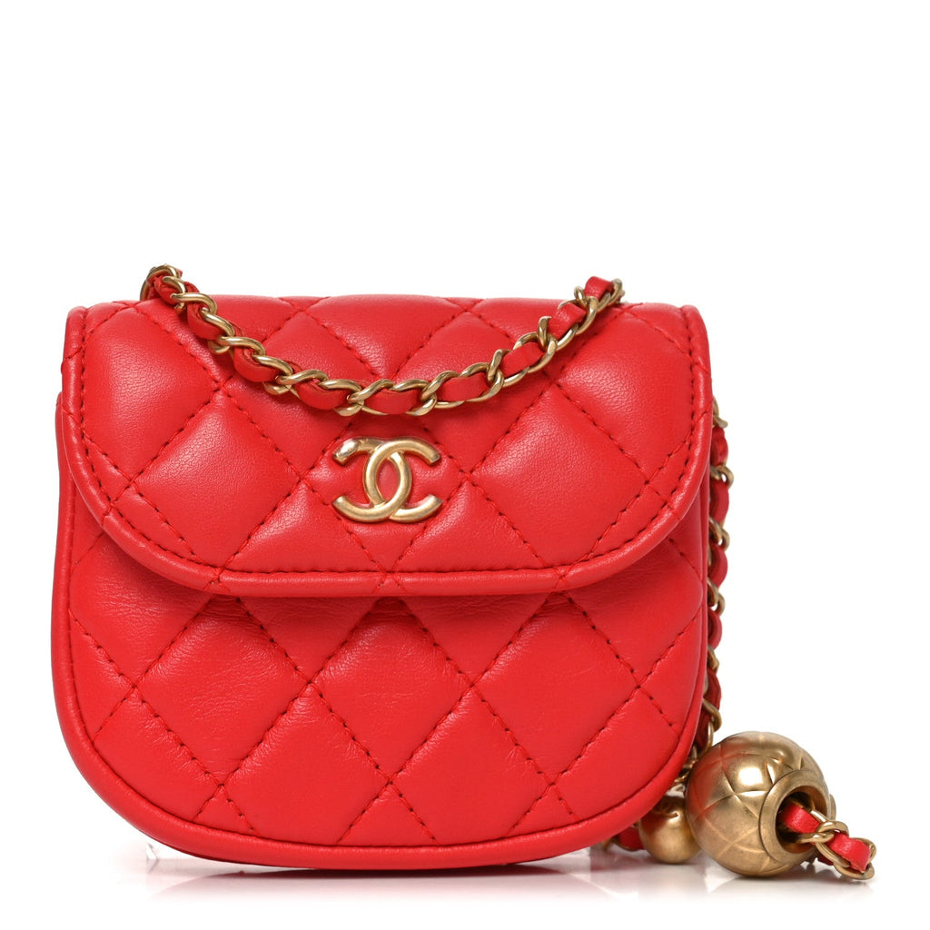 Chanel Lambskin Quilted Pearl Crush Waist Bag Red