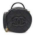 Chanel Caviar Quilted Small Round Vanity With Chain  Black